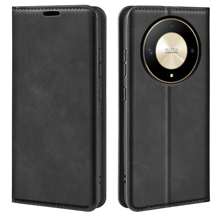 For Honor X50 5G / X9b 5G / Magic6 Lite 5G Case Skin-touch PU Leather Full Body Protective Phone Cover - Black