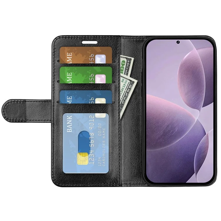 Für Xiaomi Poco F6 Pro 5G / Redmi K70 5G / K70 Pro 5G Hülle Crazy Horse Textur Lederbrieftasche Folie Cover - Schwarz