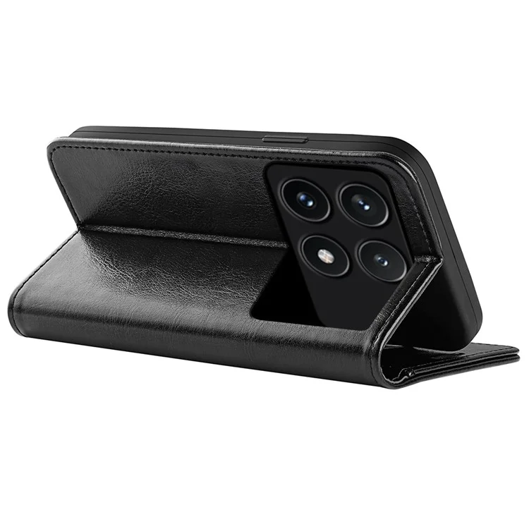 Für Xiaomi Poco F6 Pro 5G / Redmi K70 5G / K70 Pro 5G Hülle Crazy Horse Textur Lederbrieftasche Folie Cover - Schwarz
