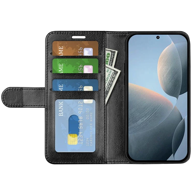 Para Xiaomi Redmi K70E 5G / Poco X6 Pro 5G Carcasa Soporte de Visualización Funda de Teléfono de Cuero - Negro