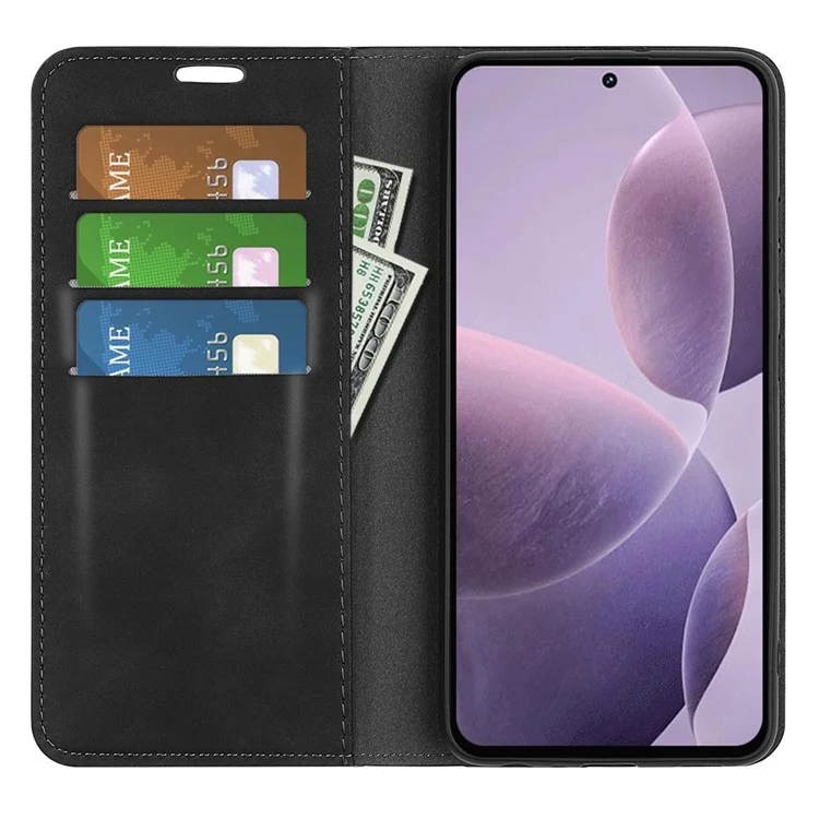 Para Xiaomi Poco F6 Pro 5G / Redmi K70 5G / K70 Pro 5G Funda Protectora de Piel de PU con Soporte Plegable - Negro