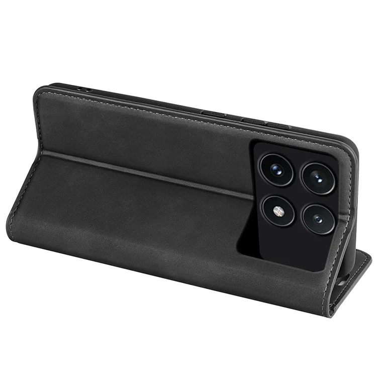 Para Xiaomi Poco F6 Pro 5G / Redmi K70 5G / K70 Pro 5G Funda Protectora de Piel de PU con Soporte Plegable - Negro