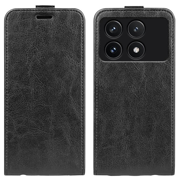 For Xiaomi Poco F6 Pro 5G / Redmi K70 5G / K70 Pro 5G Leather Cover Vertical Flip Crazy Horse Texture Phone Case - Black