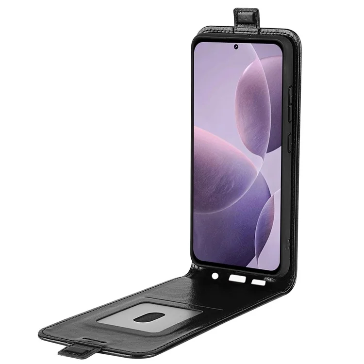 For Xiaomi Poco F6 Pro 5G / Redmi K70 5G / K70 Pro 5G Leather Cover Vertical Flip Crazy Horse Texture Phone Case - Black