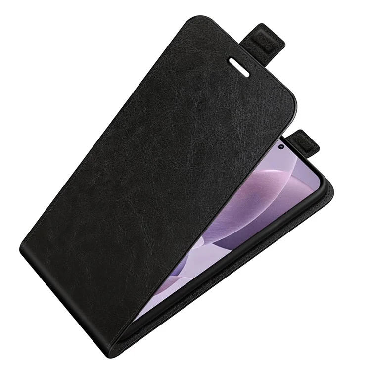 For Xiaomi Poco F6 Pro 5G / Redmi K70 5G / K70 Pro 5G Leather Cover Vertical Flip Crazy Horse Texture Phone Case - Black