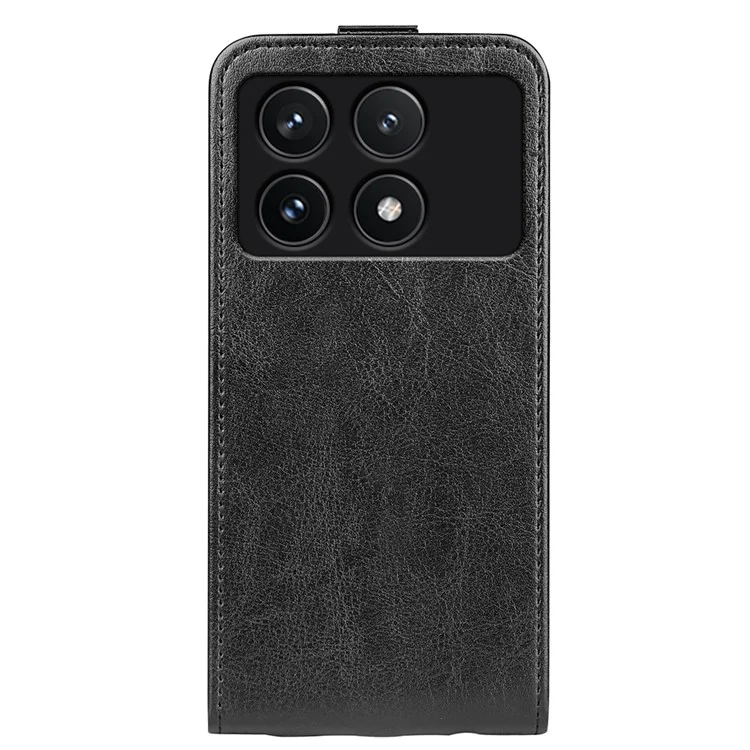 For Xiaomi Poco F6 Pro 5G / Redmi K70 5G / K70 Pro 5G Leather Cover Vertical Flip Crazy Horse Texture Phone Case - Black