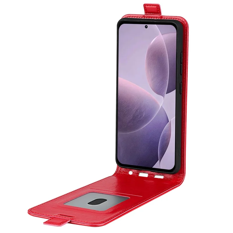 Для Xiaomi Poco F6 Pro 5G / Redmi K70 5G / K70 Pro 5G кожаный чехол вертикальный флип с текстурой "безумная лошадь" - красный