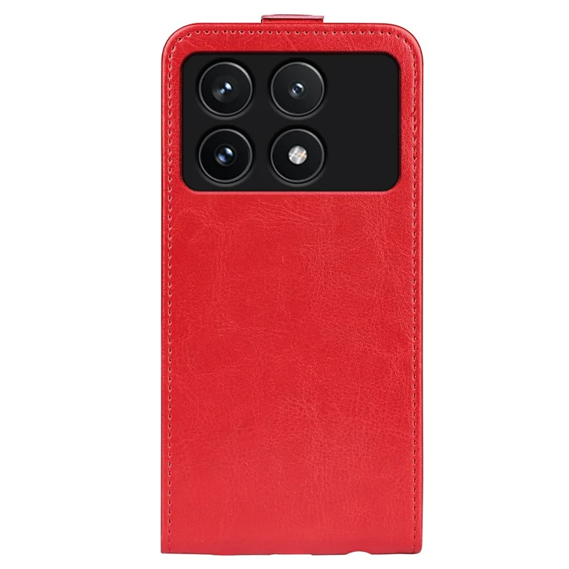 Для Xiaomi Poco F6 Pro 5G / Redmi K70 5G / K70 Pro 5G кожаный чехол вертикальный флип с текстурой "безумная лошадь" - красный
