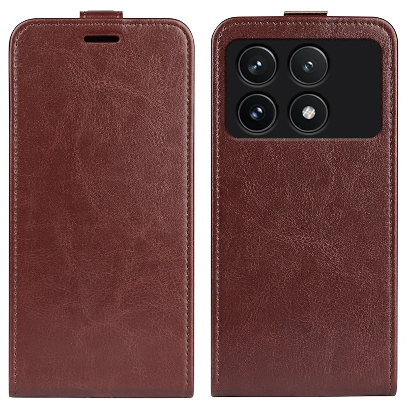 For Xiaomi Poco F6 Pro 5G / Redmi K70 5G / K70 Pro 5G Leather Cover Vertical Flip Crazy Horse Texture Phone Case - Brown
