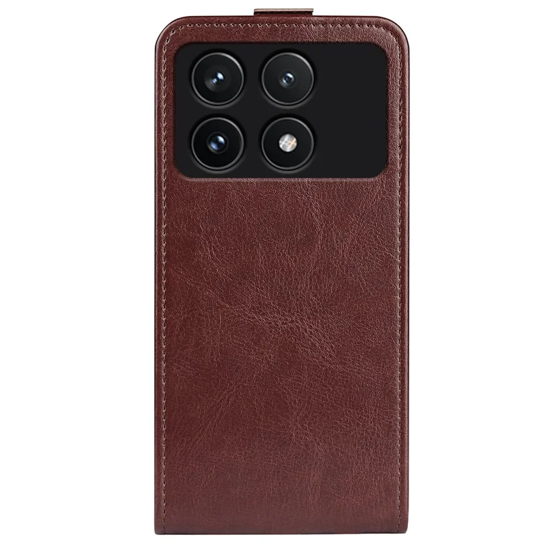 For Xiaomi Poco F6 Pro 5G / Redmi K70 5G / K70 Pro 5G Leather Cover Vertical Flip Crazy Horse Texture Phone Case - Brown