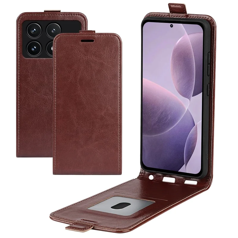 For Xiaomi Poco F6 Pro 5G / Redmi K70 5G / K70 Pro 5G Leather Cover Vertical Flip Crazy Horse Texture Phone Case - Brown