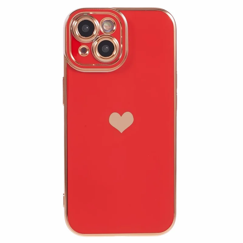 Funda de TPU para iPhone 15 Plus, Funda de teléfono con corazón de amor chapado en 6D - Rojo