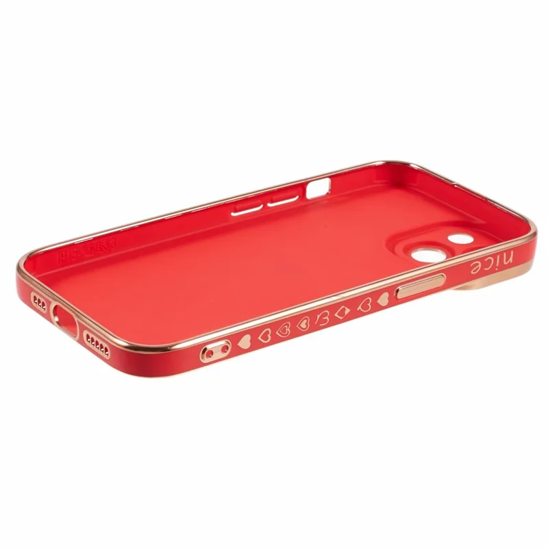 Funda de TPU para iPhone 15 Plus, Funda de teléfono con corazón de amor chapado en 6D - Rojo