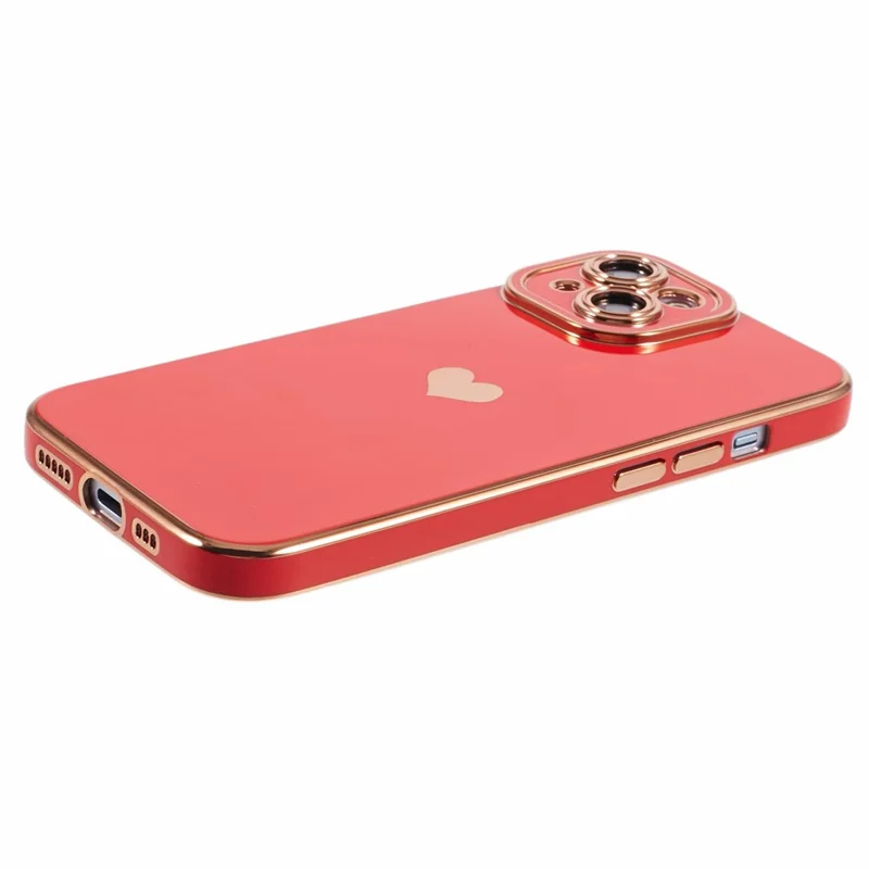 Funda de TPU para iPhone 15 Plus, Funda de teléfono con corazón de amor chapado en 6D - Rojo