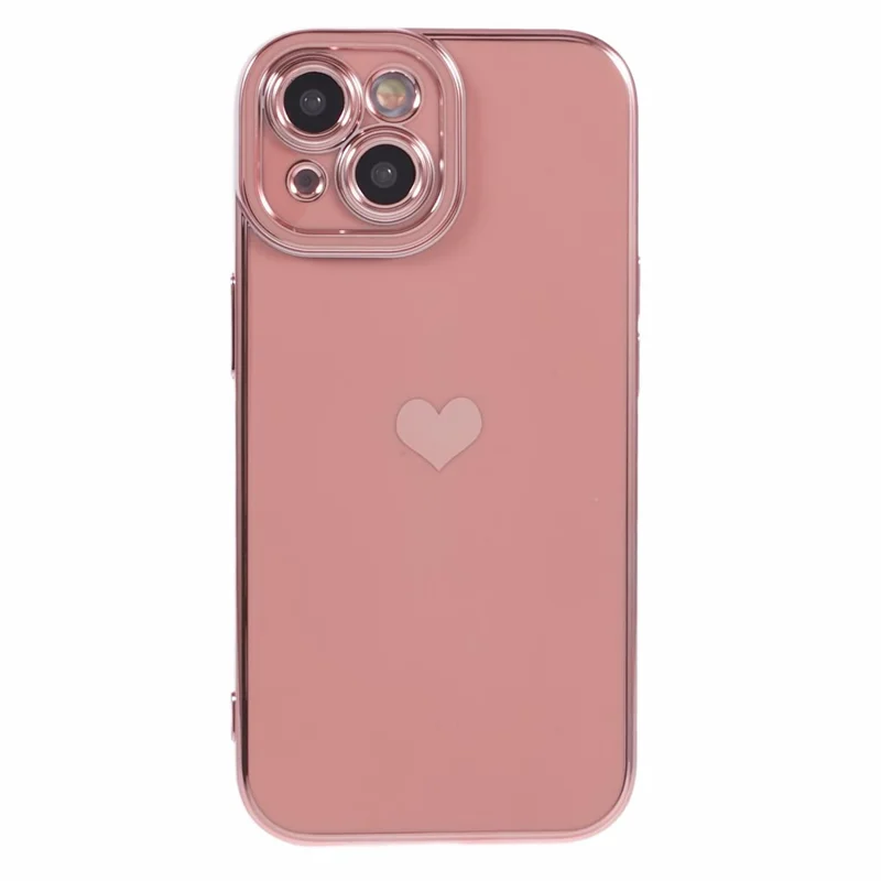 For iPhone 15 Plus TPU Case 6D Electroplating Love Heart Phone Cover - Pink