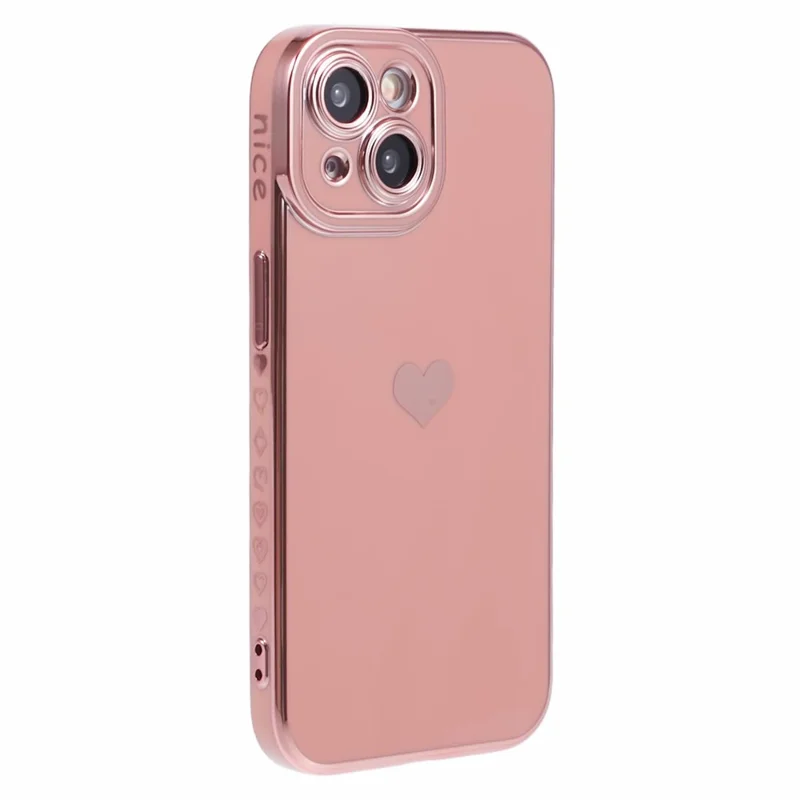 For iPhone 15 Plus TPU Case 6D Electroplating Love Heart Phone Cover - Pink