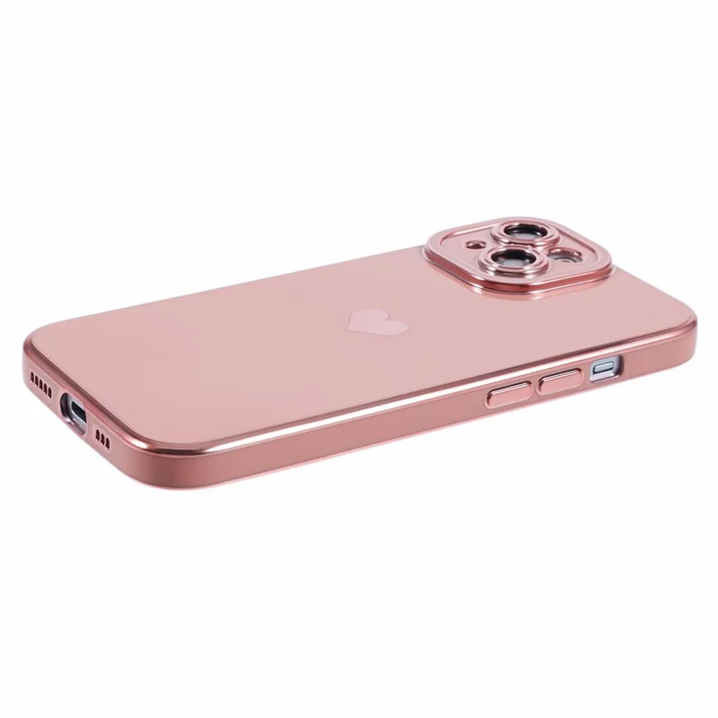 For iPhone 15 Plus TPU Case 6D Electroplating Love Heart Phone Cover - Pink