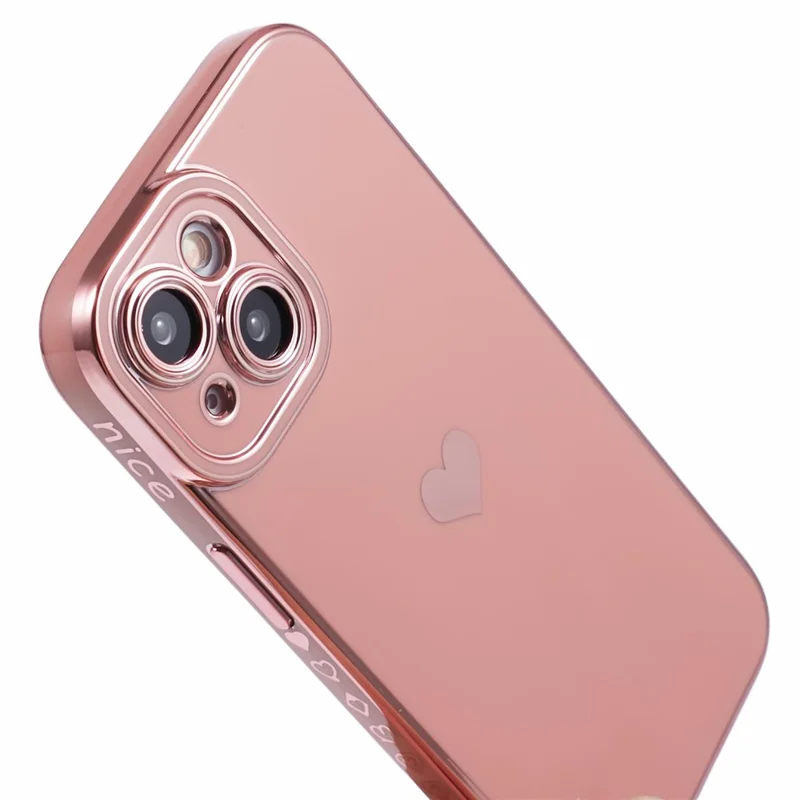 For iPhone 15 Plus TPU Case 6D Electroplating Love Heart Phone Cover - Pink