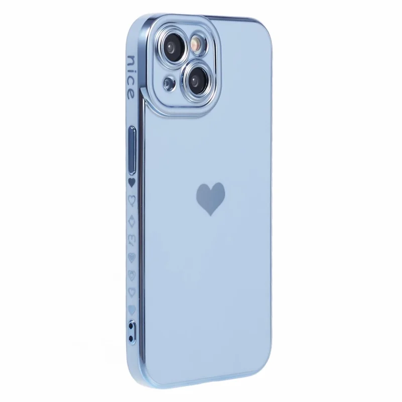 For iPhone 15 Plus TPU Case 6D Electroplating Love Heart Phone Cover - Blue