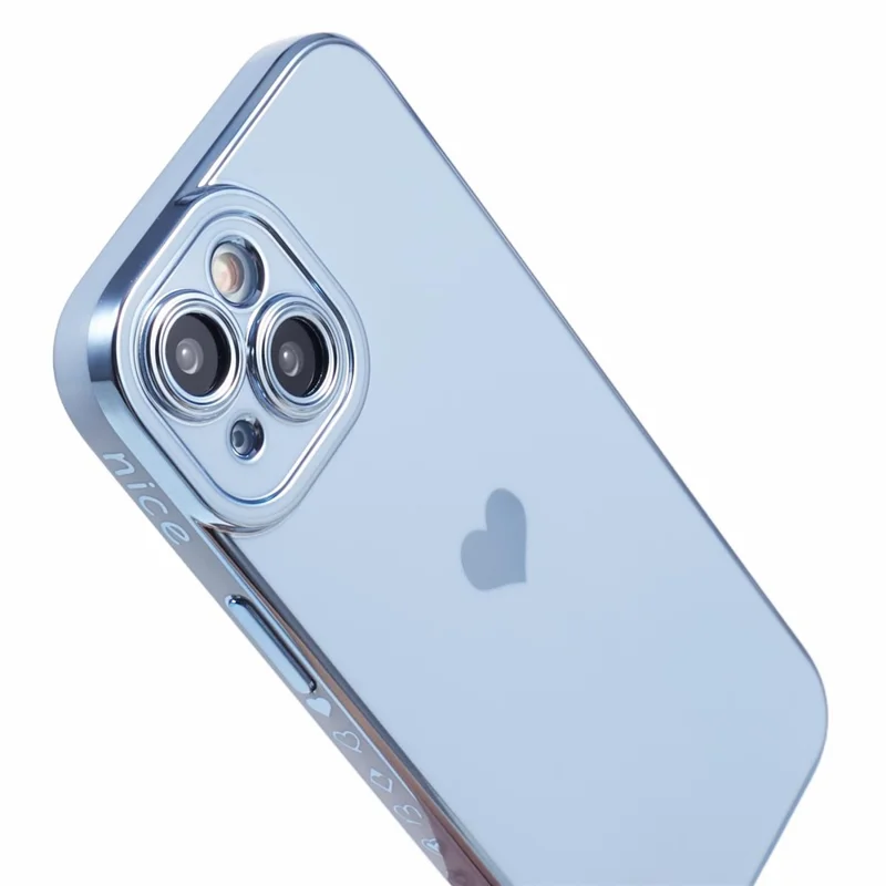 For iPhone 15 Plus TPU Case 6D Electroplating Love Heart Phone Cover - Blue