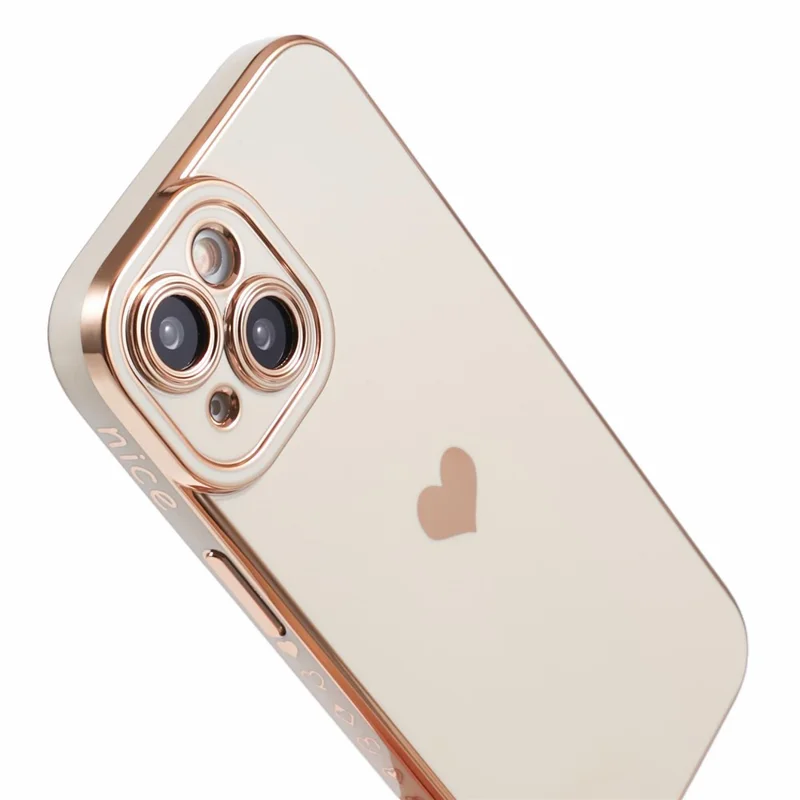 Coque TPU pour iPhone 15 Plus 6D Électroplaquée Cœur d'Amour Housse de Téléphone - Blanc
