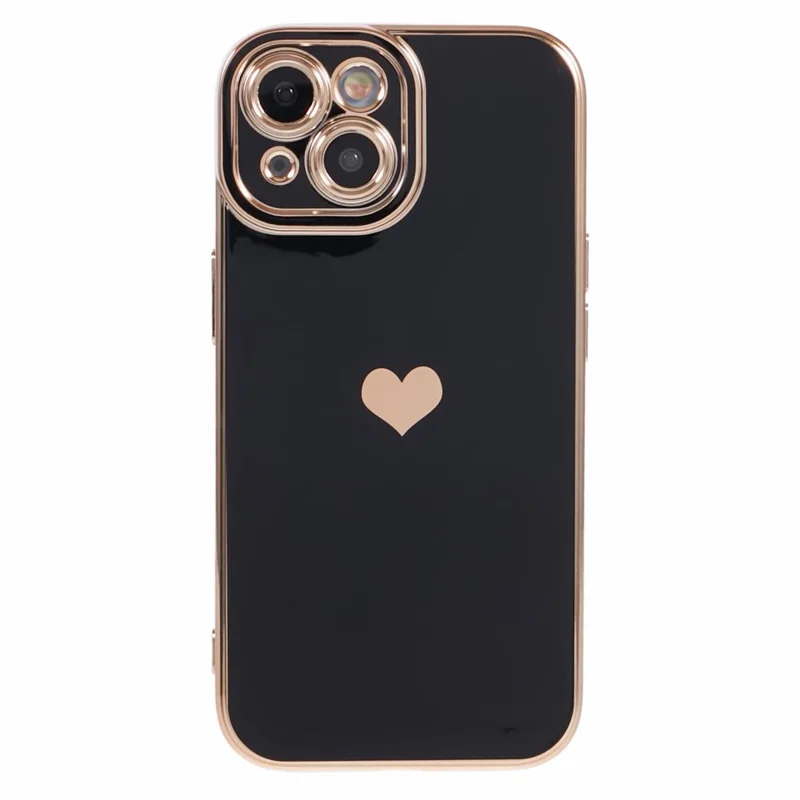For iPhone 15 Plus TPU Case 6D Electroplating Love Heart Phone Cover - Black