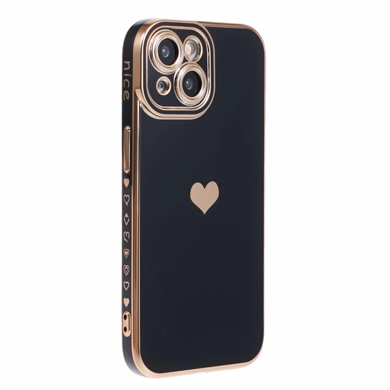 For iPhone 15 Plus TPU Case 6D Electroplating Love Heart Phone Cover - Black