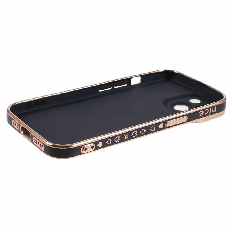 For iPhone 15 Plus TPU Case 6D Electroplating Love Heart Phone Cover - Black