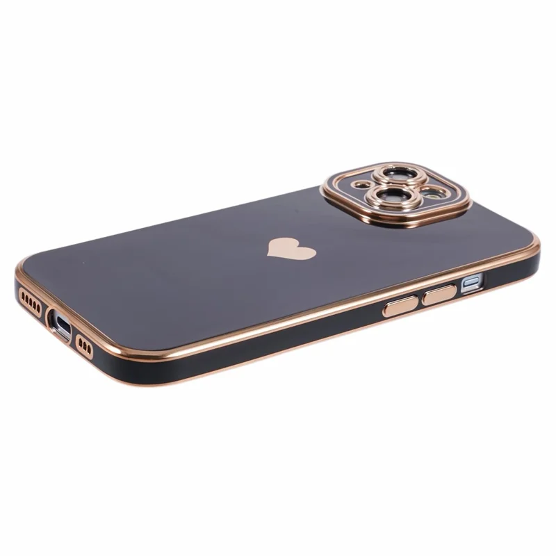 For iPhone 15 Plus TPU Case 6D Electroplating Love Heart Phone Cover - Black