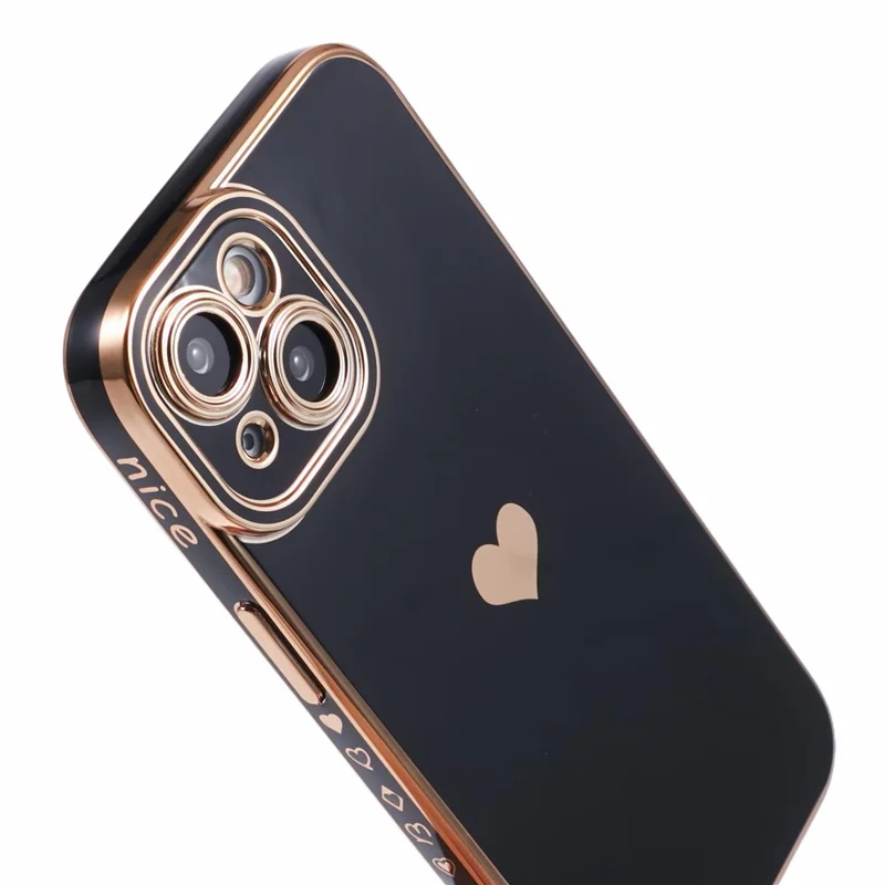 For iPhone 15 Plus TPU Case 6D Electroplating Love Heart Phone Cover - Black