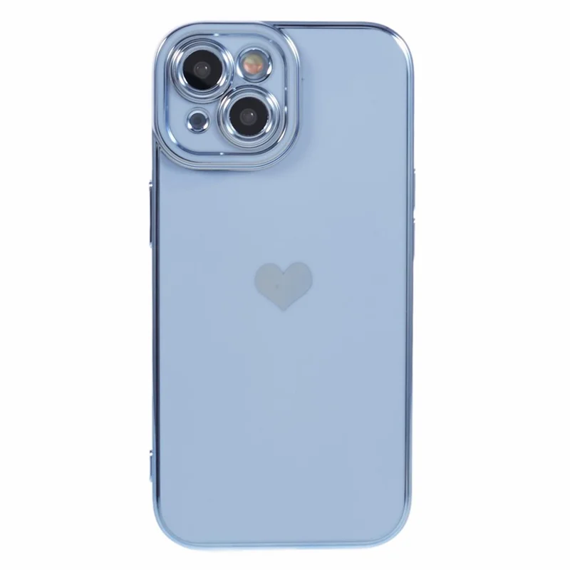 For iPhone 15 Slim TPU Case 6D Electroplating Love Heart Anti-Drop Phone Cover - Blue