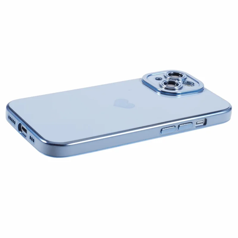 For iPhone 15 Slim TPU Case 6D Electroplating Love Heart Anti-Drop Phone Cover - Blue