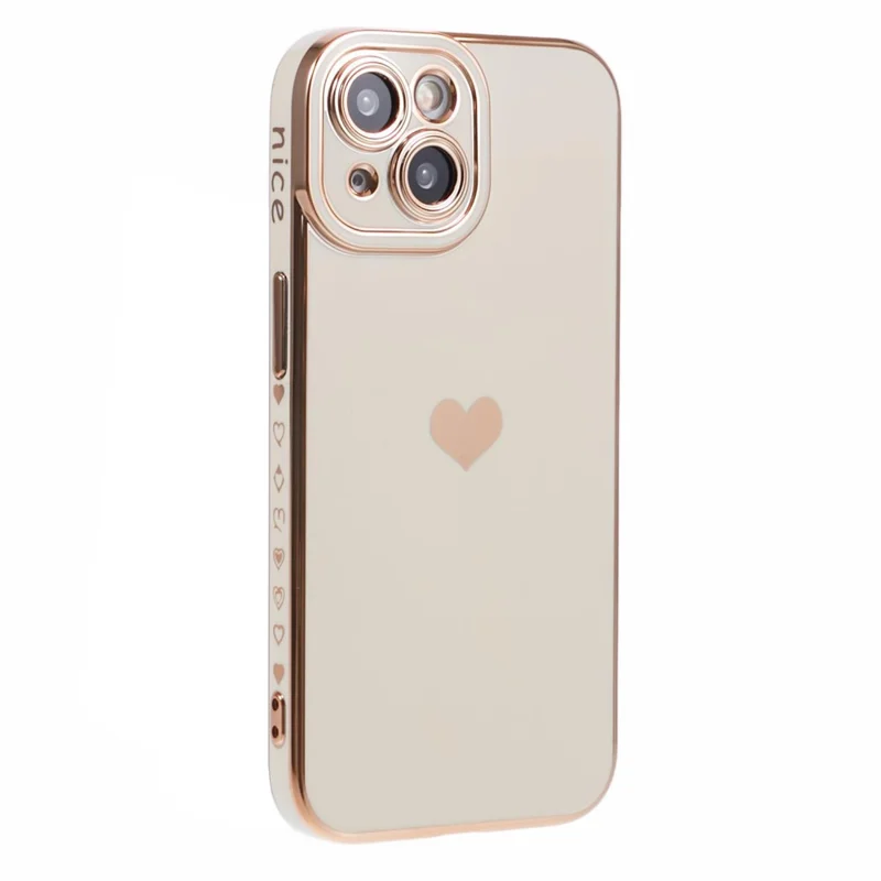 Für iPhone 15 Slim TPU-Hülle 6D-Elektroplattierung Love Heart Anti-Drop Handyhülle - Weiß