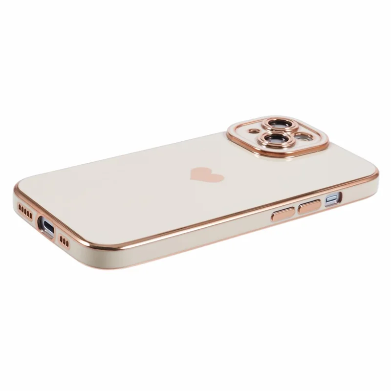 Für iPhone 15 Slim TPU-Hülle 6D-Elektroplattierung Love Heart Anti-Drop Handyhülle - Weiß