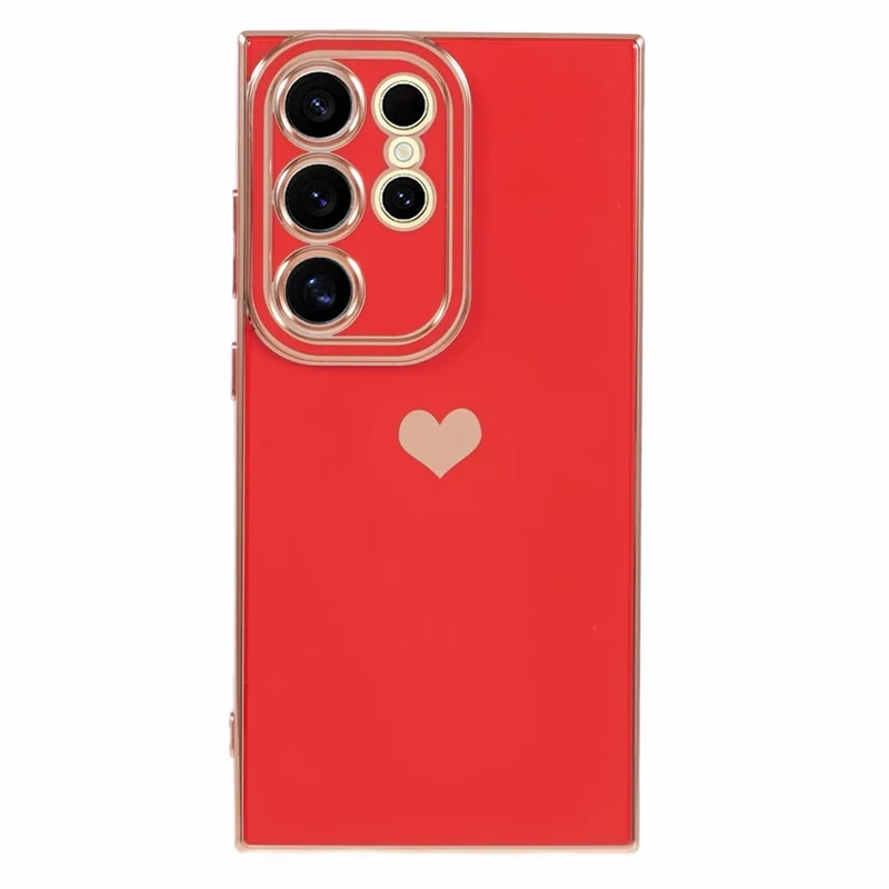 For Samsung Galaxy S24 Ultra TPU Case 6D Electroplating Love Heart Protective Phone Cover - Red