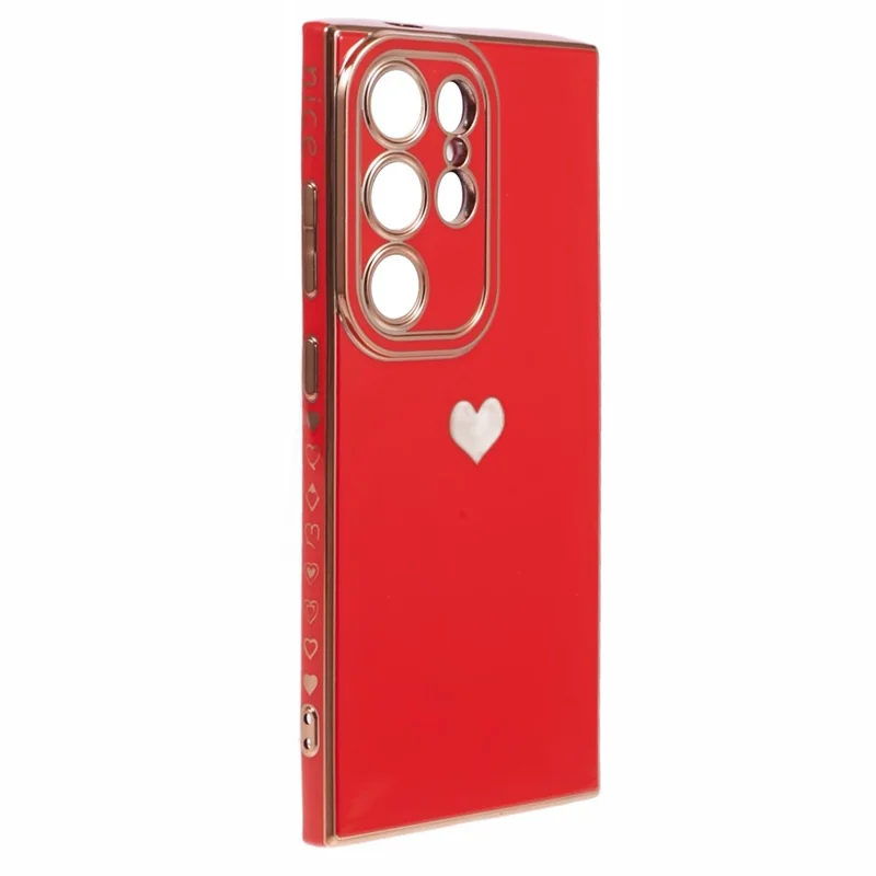 For Samsung Galaxy S24 Ultra TPU Case 6D Electroplating Love Heart Protective Phone Cover - Red