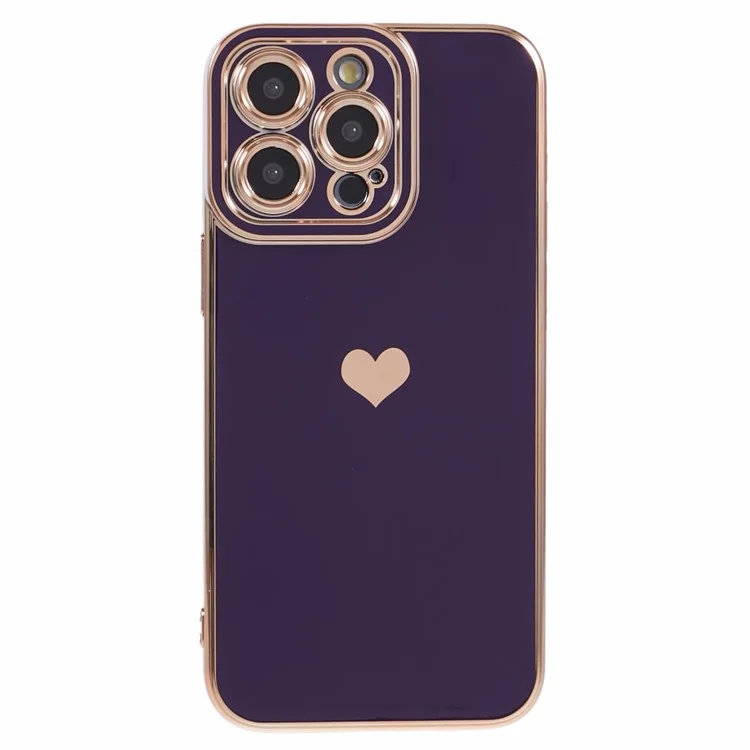 Для iPhone 15 Pro Max Case 6D Electroplating Love Heart Anti-Drop TPU Phone Cover - Тёмно-фиолетовый