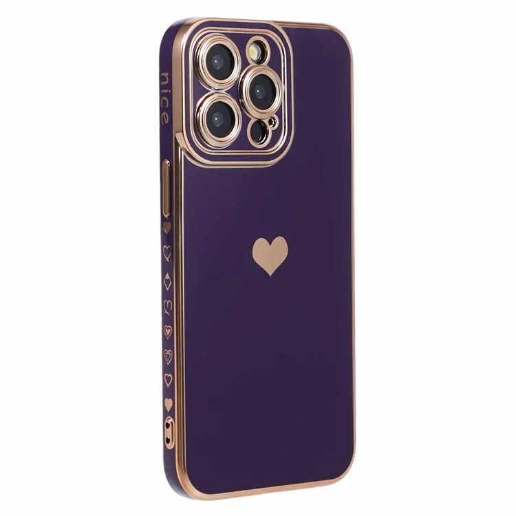 Для iPhone 15 Pro Max Case 6D Electroplating Love Heart Anti-Drop TPU Phone Cover - Тёмно-фиолетовый