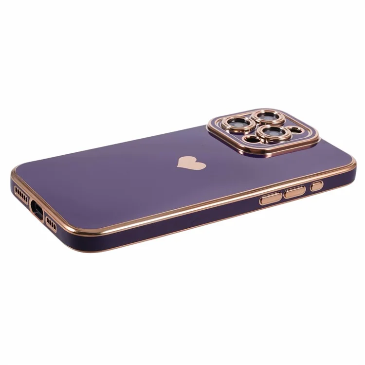Для iPhone 15 Pro Max Case 6D Electroplating Love Heart Anti-Drop TPU Phone Cover - Тёмно-фиолетовый