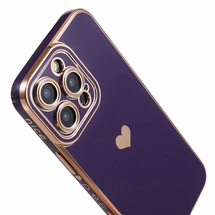 Для iPhone 15 Pro Max Case 6D Electroplating Love Heart Anti-Drop TPU Phone Cover - Тёмно-фиолетовый