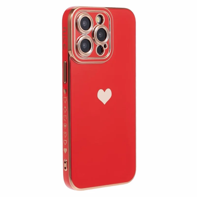 For iPhone 15 Pro Max Case 6D Electroplating Love Heart Anti-Drop TPU Phone Cover - Red