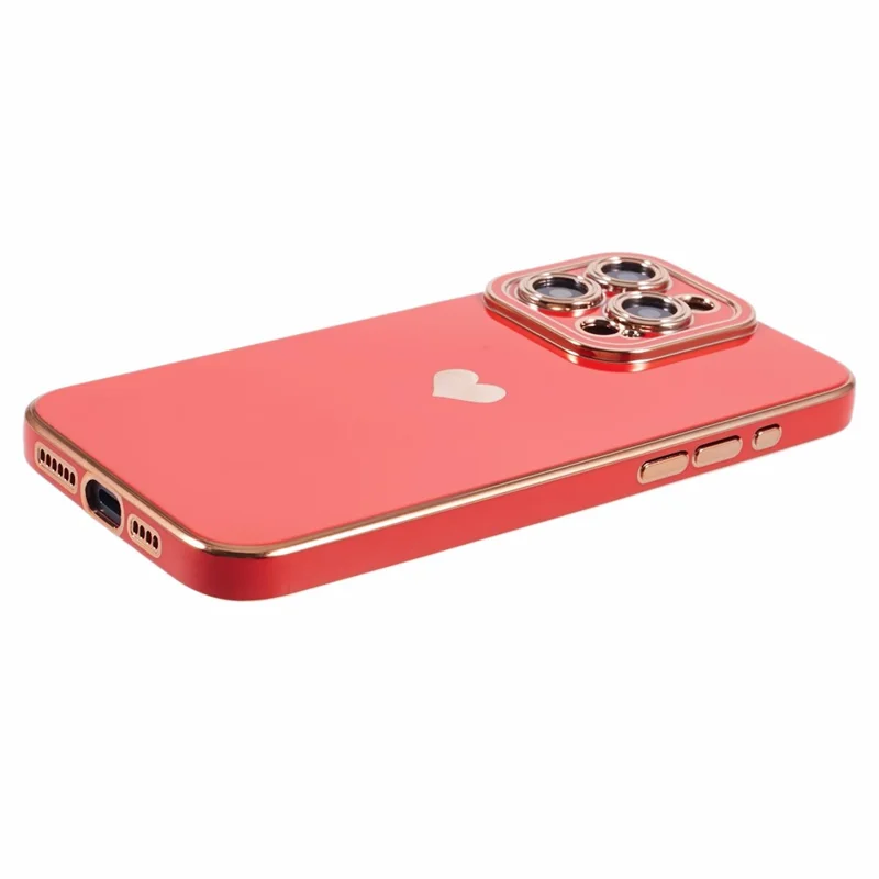 For iPhone 15 Pro Max Case 6D Electroplating Love Heart Anti-Drop TPU Phone Cover - Red