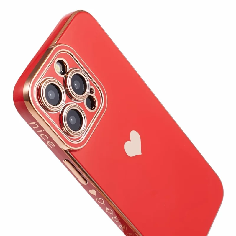 For iPhone 15 Pro Max Case 6D Electroplating Love Heart Anti-Drop TPU Phone Cover - Red