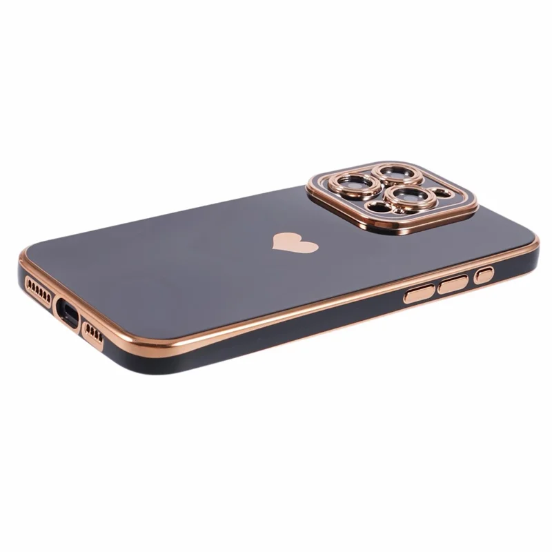 For iPhone 15 Pro Max Case 6D Electroplating Love Heart Anti-Drop TPU Phone Cover - Black