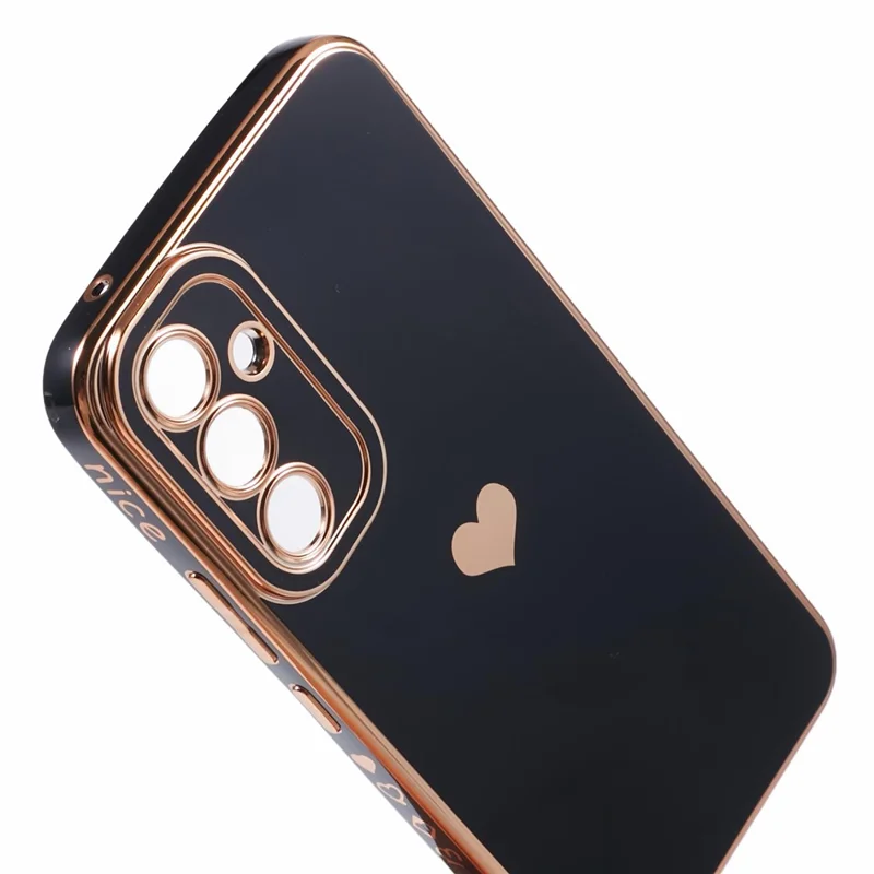 For Samsung Galaxy A54 5G Protective Case 6D Electroplating Love Heart TPU Phone Cover - Black