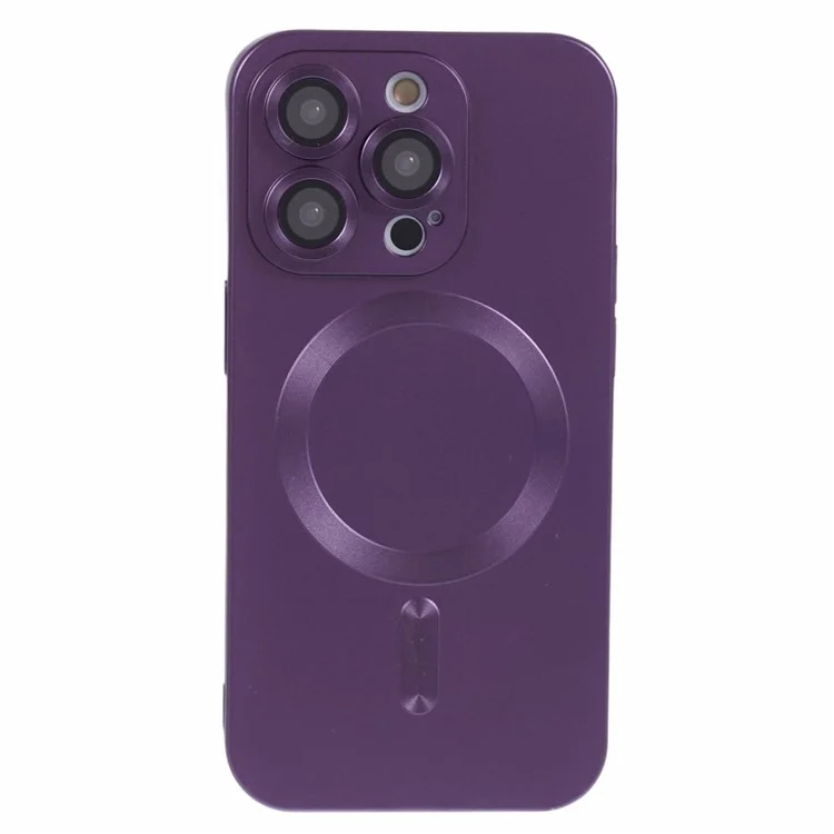 For iPhone 15 Pro TPU Cover Compatible with MagSafe Rubberized Phone Case with Lens Film - Dark Purple