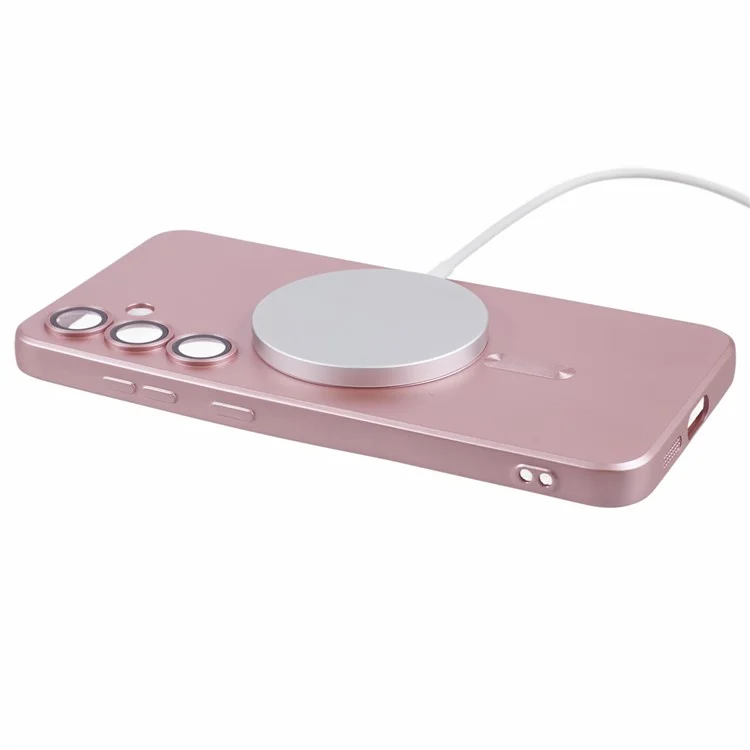For Samsung Galaxy S24+ Case mit Linsenfilm kompatibel mit MagSafe, gummierter TPU-Handyhülle - Pink