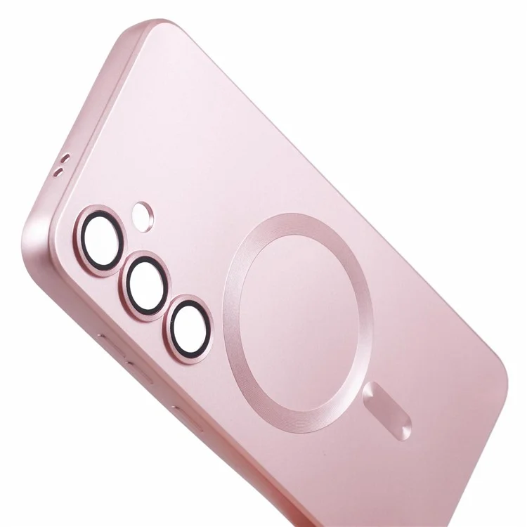 For Samsung Galaxy S24+ Case mit Linsenfilm kompatibel mit MagSafe, gummierter TPU-Handyhülle - Pink