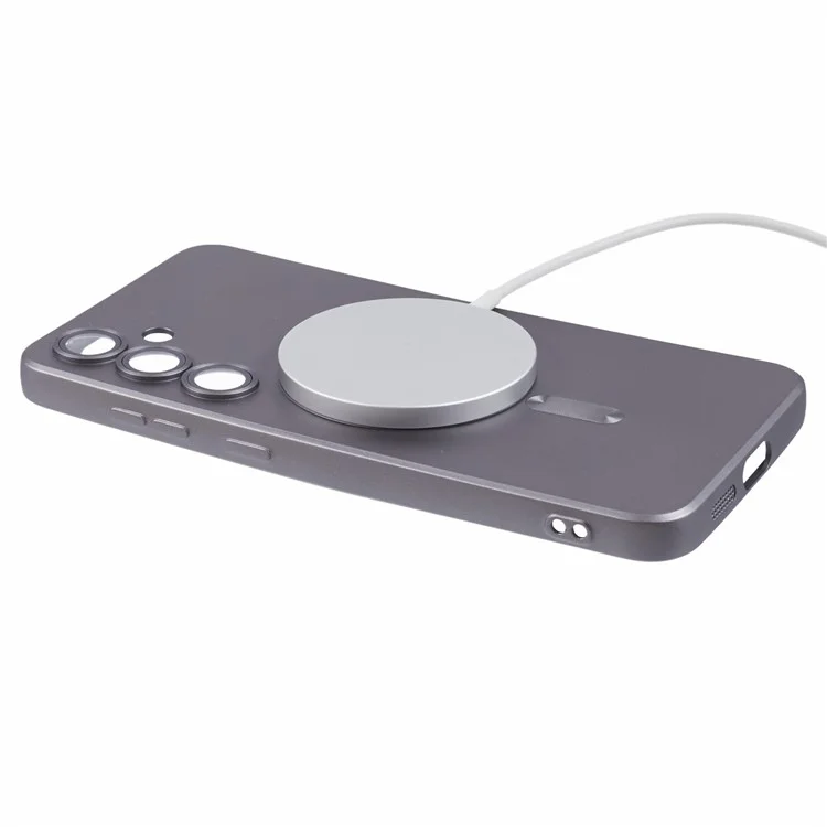 Чехол для Samsung Galaxy S24+ с плёнкой для объектива, совместимый с MagSafe, резиновый TPU чехол - серый