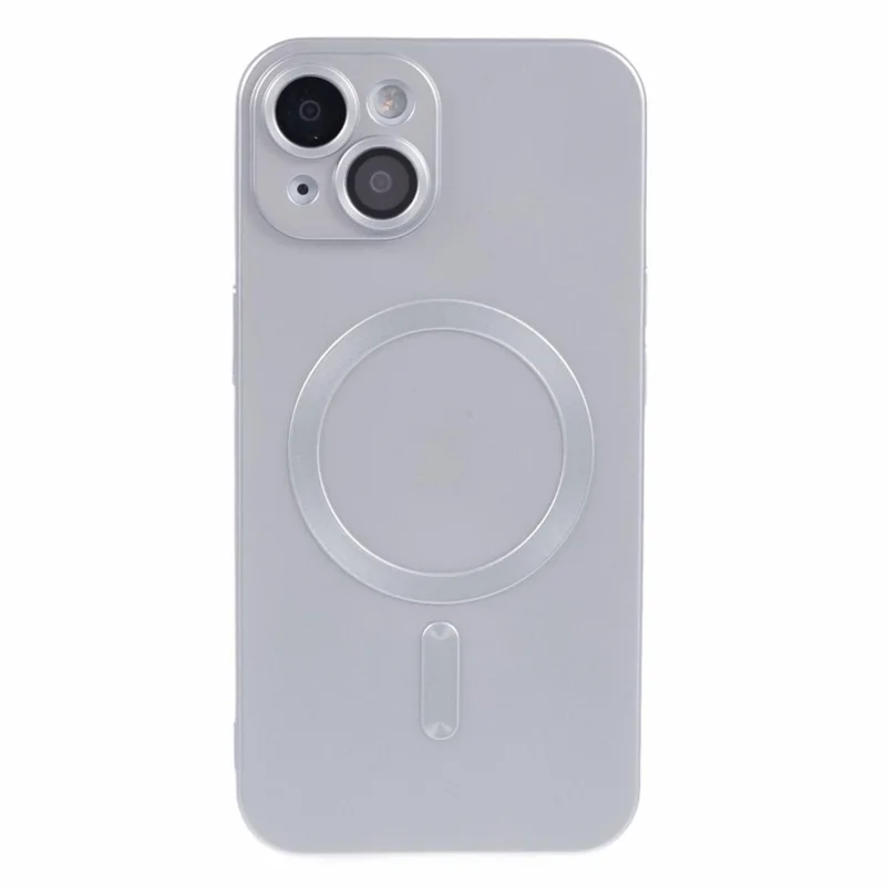 For iPhone 15 Plus Protective Case with Lens Film Compatible with MagSafe Rubberized TPU Phone Cover - Silver